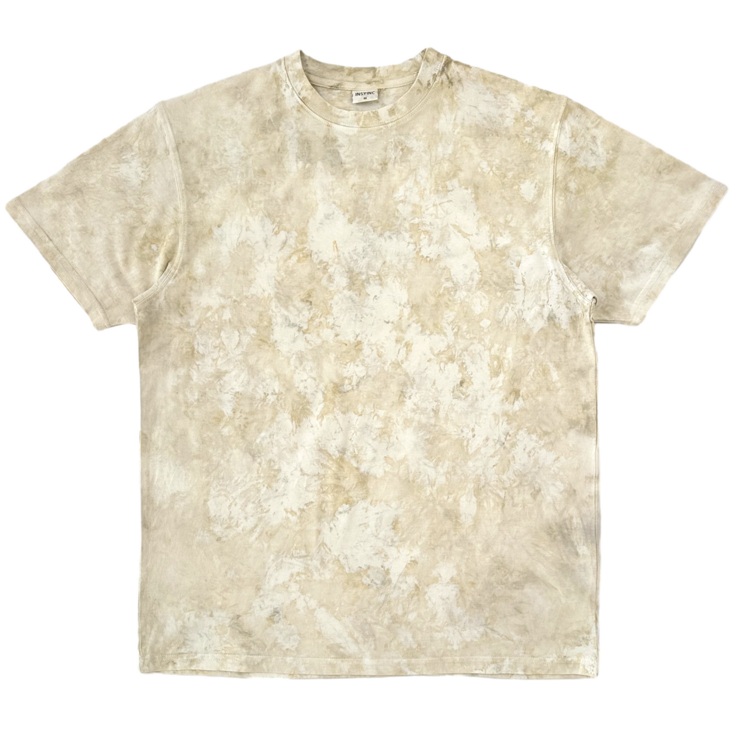 oatmeal marble dyed unisex t-shirt front view
soft cotton marble tee in oatmeal tone on tone color
unisex marble dyed t-shirt detail view