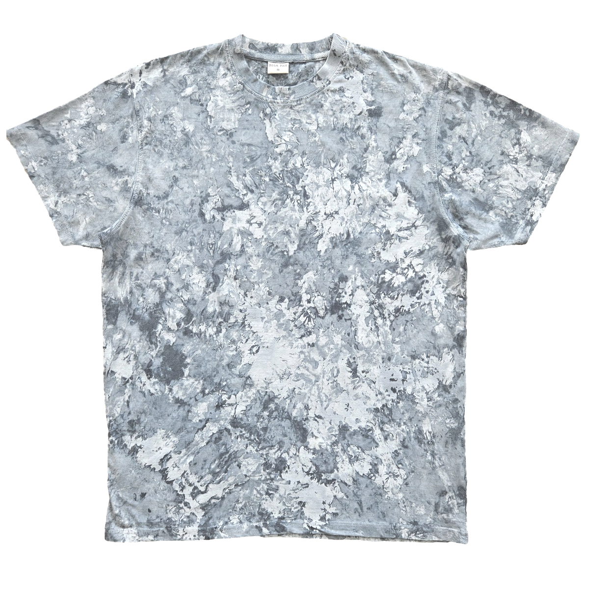graphite grey black marble dyed unisex t-shirt front view
soft cotton marble tee in Graphite grey black tone on tone color
unisex marble dyed t-shirt detail view