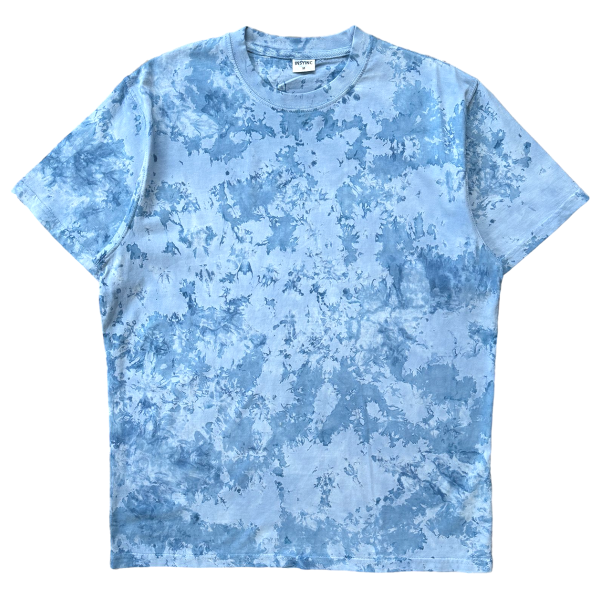 blue denim marble dyed unisex t-shirt front view

soft cotton marble tee in Blue denim tone on tone color

unisex marble dyed t-shirt detail vie