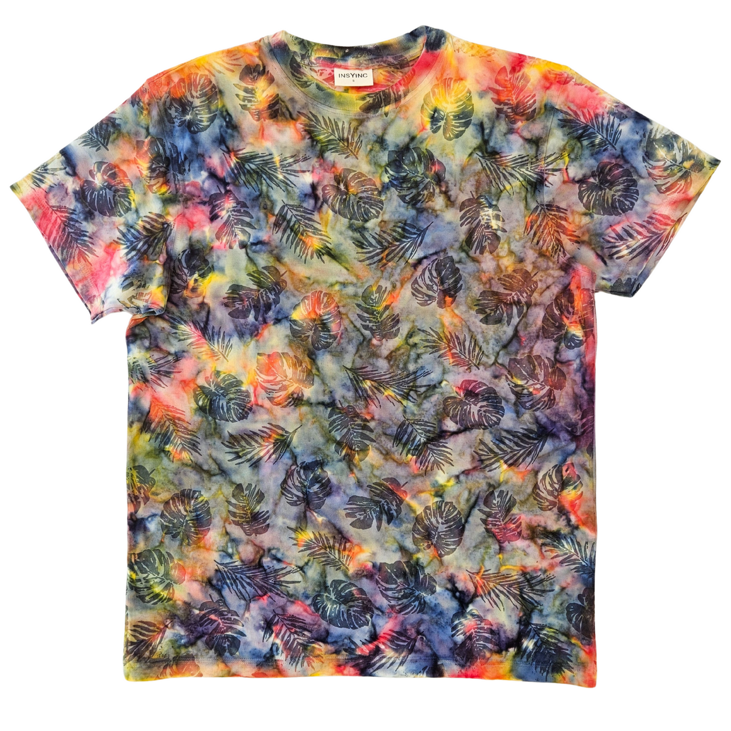 Tie Dye over printed Tee adult Multi Red Green front
