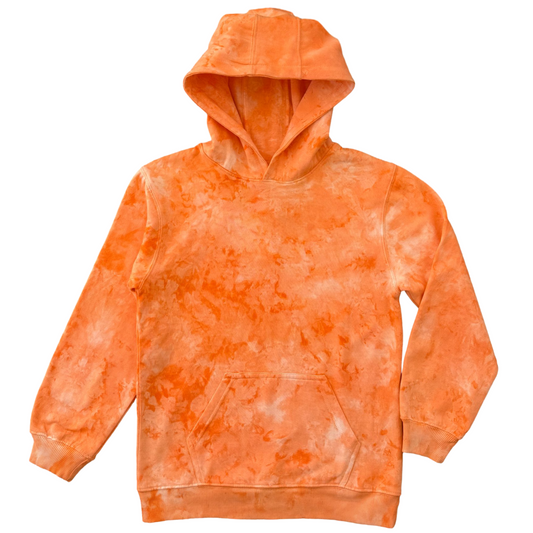 Marble Hand Dyed Youth Hoodie - Orange, Burnt Orange, Tie Dye, Vintage Washed dyed Front